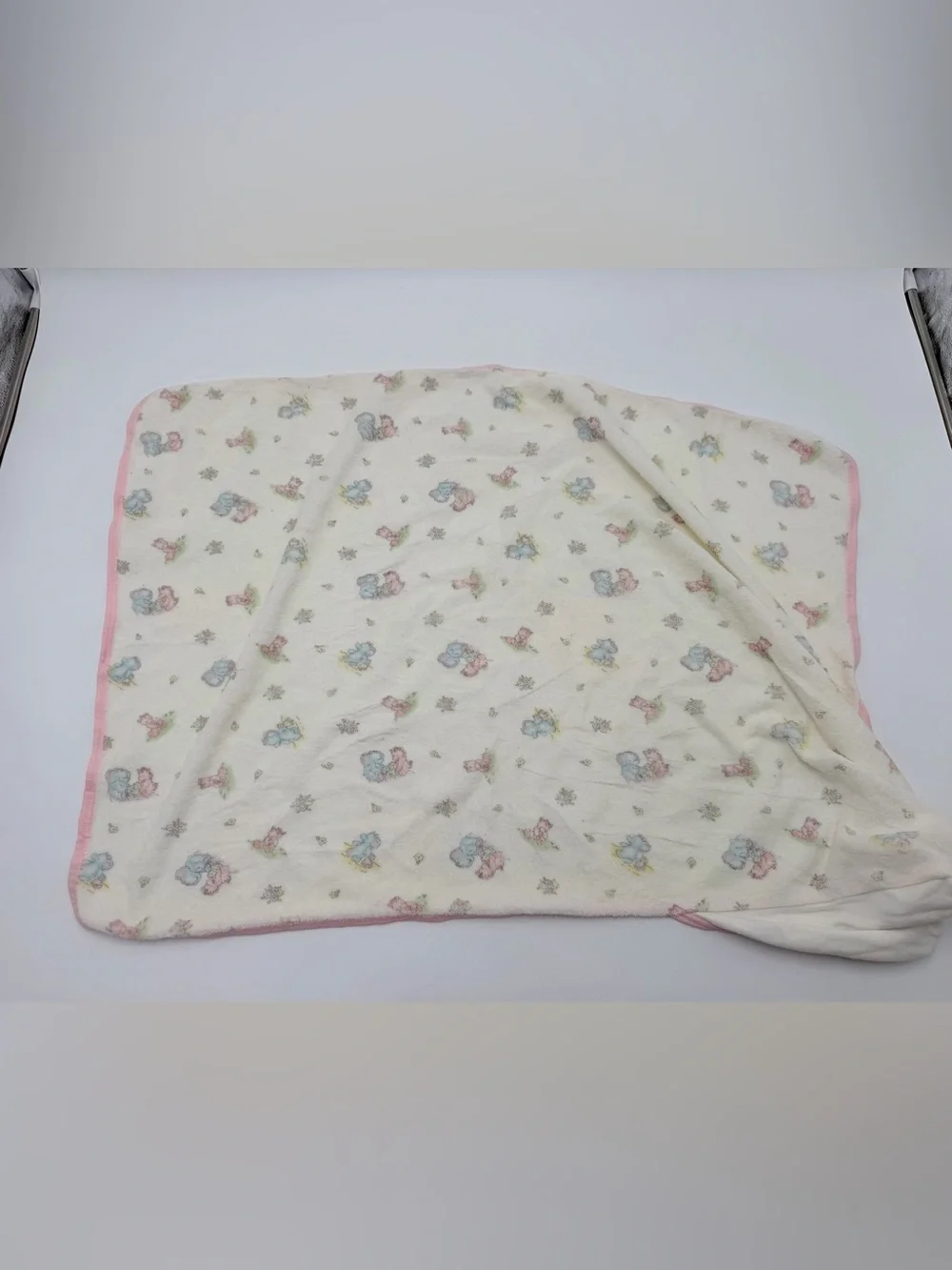 Vintage Baby Tykes Hooded Baby Towel Pink Trim Terry Cloth Elephant Bear Blanket